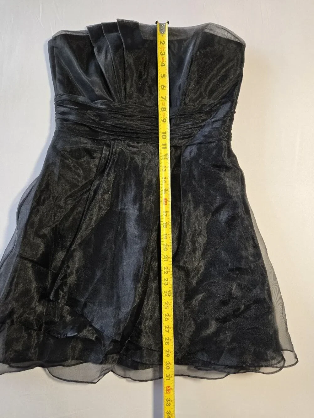 NWT David's Bridal Size 12 Black Strapless Organza Short Prom Dress Party F14335